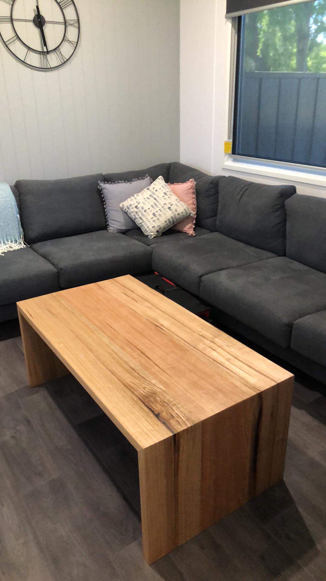 “LAKE SIDE” Oiled Victorian Ash coffee table with waterfall Northern