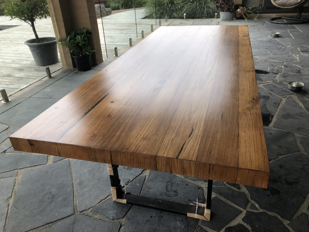 “BY THE POOL” 70mm Vic Ash Table Finished in Osmo Amber with Black