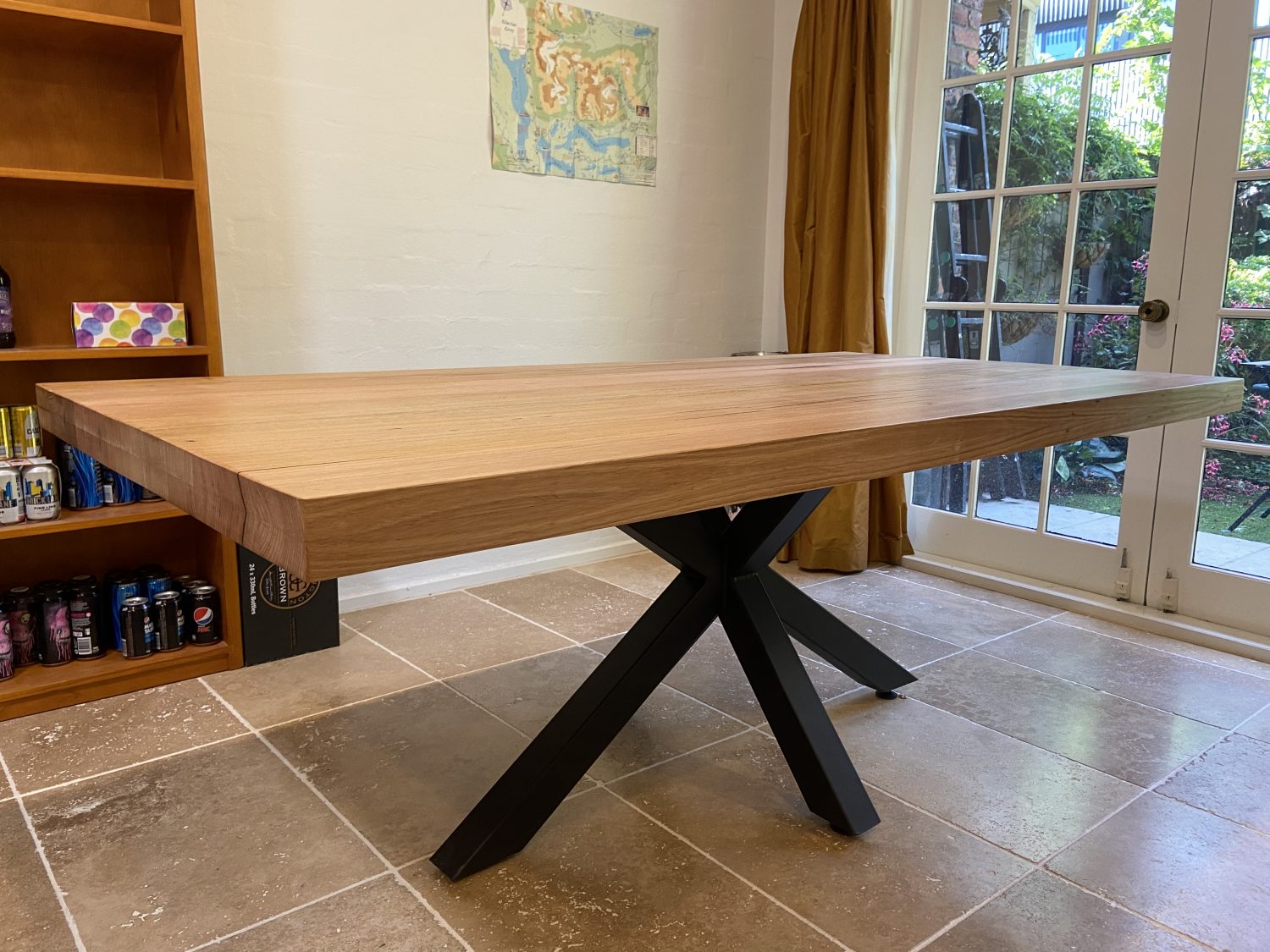 “CHRIS CROSS” 70mm Thick Vic Ash Table with Metal Legs Finished In